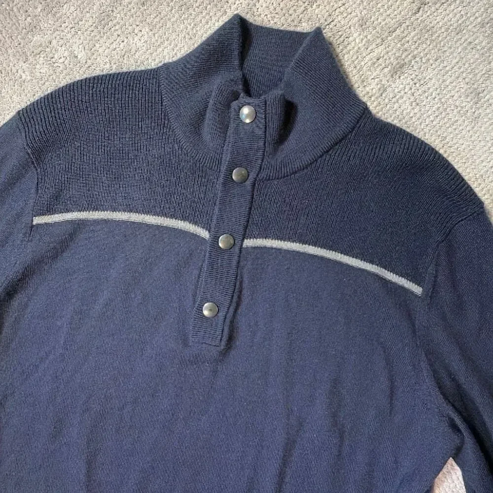 Banana Republic Men’s Large Merino Wool Blend Navy Snap Mock Neck Pullover Sweat
